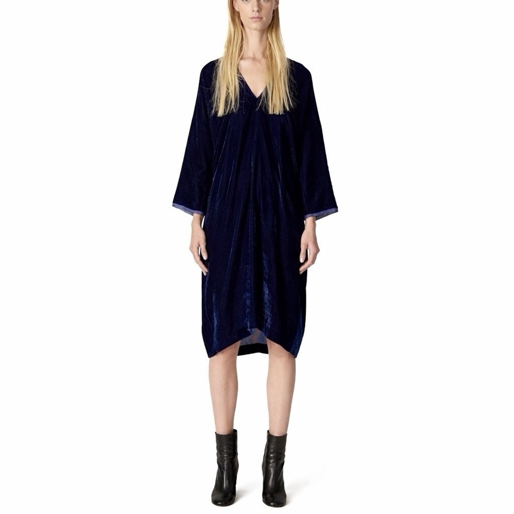 Nili Lotan Blue Oversized Kimono Velvet Rochelle Midi Dress Sz‎ XS